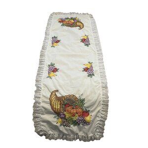 Vintage Thanksgiving Table Runner Cornucopia Lace Trim Harvest Decor